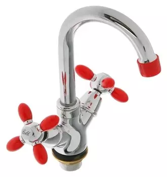 Смеситель для раковины Accoona A9482n, двухвентильный, с гайкой, силумин, красный/хром