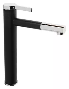 Смеситель для раковины Zein Zf-013, высокий, картридж керамика 35 мм, латунь, черный/хром