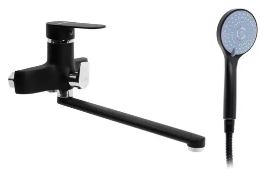 Смеситель для ванны Zein, излив 30 см, картридж 40 мм, с душевым набором, черный/хром