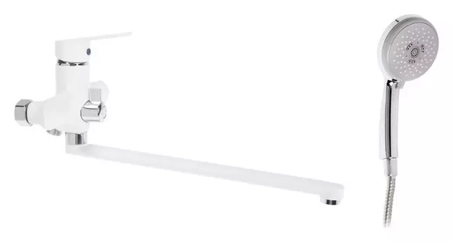 Смеситель для ванны Zein, картридж 35 мм, с душевым набором, цинк, белый/хром