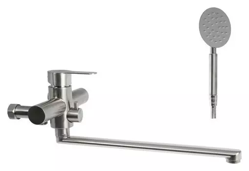 Смеситель для ванны Zein, картридж керамика 35 мм, с душевым набором, нержав сталь, сатин