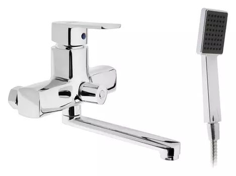 Смеситель для ванны Zein Z2245, короткий излив, картридж 35 мм, с душевым набором, хром