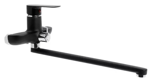 Смеситель для ванны Zein Z2493, излив 35 см, картридж 35 мм, с душ набором, черный/хром