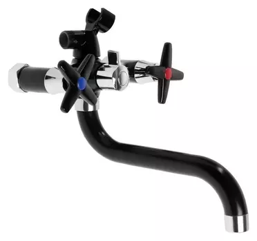 Смеситель для ванны Zein Z2494, излив 20 см, кран-букса 1/2", с душ набором, черный/хром