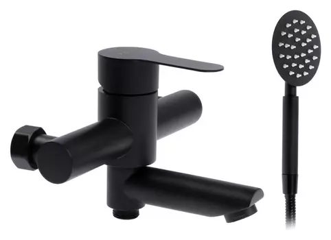 Смеситель для ванны Zein Z2649f, короткий излив, душевой набор, нержавеющая сталь, черный