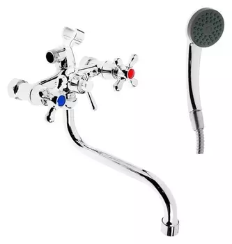 Смеситель для ванны Zein Z90350155, кран-букса латунь 1/2", душевая лейка и шланг, хром