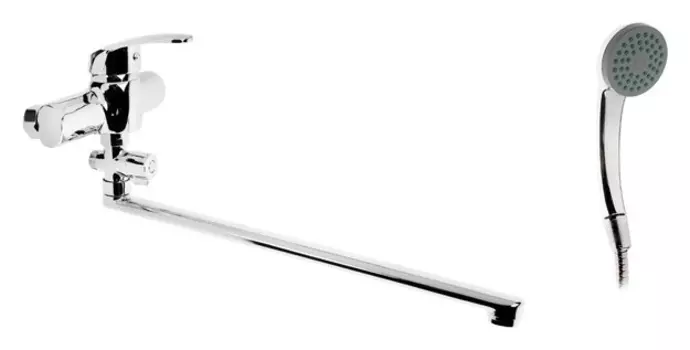 Смеситель для ванны Zein Zc2049, излив 40 см, картридж 35 мм, с душевым набором, хром