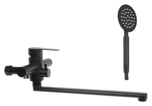 Смеситель для ванны Zein Zf3, излив 35 см, с душ набором, нержавеющая сталь, черный