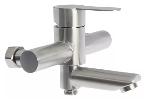 Смеситель для ванны Zein Zs5, короткий излив, с душевым набором, нержавеющая сталь, сатин