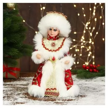 Снегурочка "Шик" в красной шубке, с косой, двигается, 14х30 см