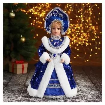 Снегурочка "В синей шубке и кокошнике" 17х35 см
