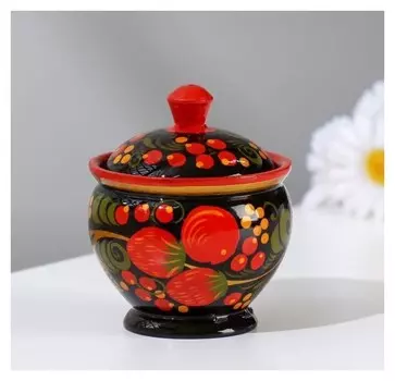 Солонка «Ягодка», с крышкой, 6×7 см, хохлома