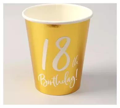 Стакан бумажный 18th Birthday, 220 мл, набор 6 шт.