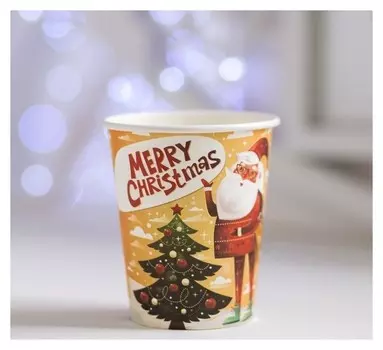 Стакан бумажный «Дед мороз у ёлочки», набор 6 шт.