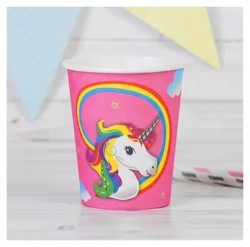 Стакан бумажный «Единорог», 220 мл, набор 6 шт.