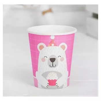 Стакан бумажный «Мишка с кексом», набор 6 шт., цвет розовый