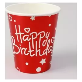 Стаканы бумажные «С днём рождения» набор 6 шт., цвет красный