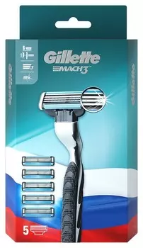 Станок для бритья Gillette Mach3 с 5 сменными кассетами, мужской, 1 шт