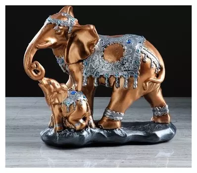 Статуэтка "Слон со слонёнком" цвет бронзовый, 26,5 см