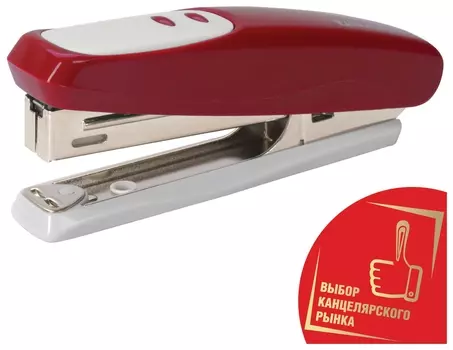 Степлер №10 Brauberg "Germanium", до 12 листов, с антистеплером, тёмно-красный, гарантия 5 лет, 226571