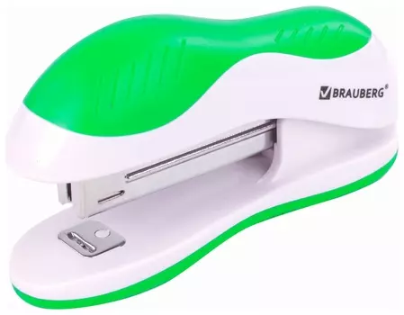 Степлер №10 Brauberg "Jet", до 15 листов, эргономичный, бело-зеленый, 228580