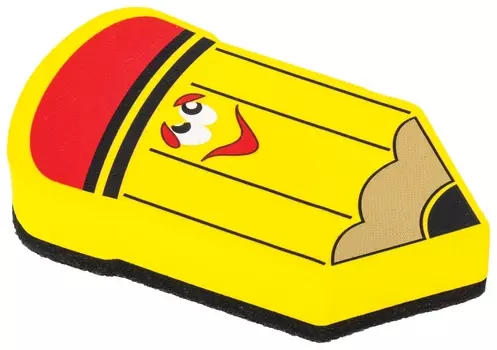 Стиратель магнитный для магнитно-маркерной доски юнландия "Карандаш", 55х100 мм, желтый с рисунком, 237507