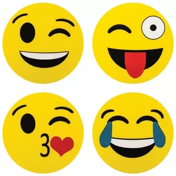 Стиратели магнитные для магнитно-маркерной доски юнландия "Смайлик", 50 мм, комплект 4 шт., желтые, с рисунком, 237504