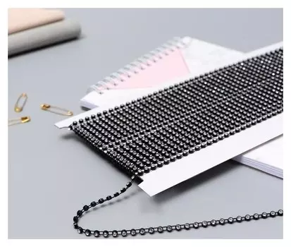 Стразы на нитях, 3 мм, 9 ± 1 м, цвет чёрный