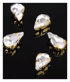 Стразы в цапах (набор 5 шт), 6*10мм, цвет белый в золоте