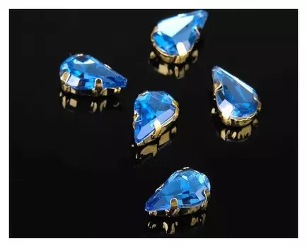 Стразы в цапах (набор 5 шт), 6*10мм, цвет голубой в золоте