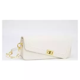 Сумка-багет, отдел на клапане, длинный ремень, цвет бежевый