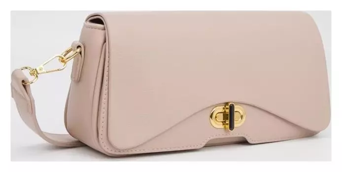 Сумка-багет, отдел на клапане, длинный ремень, цвет пудра