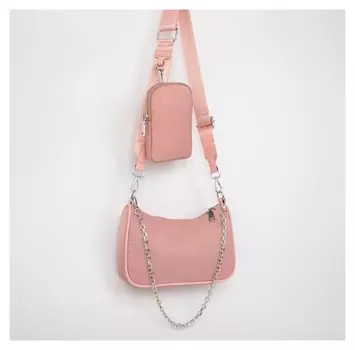 Сумка-багет, отдел на молнии, наружный карман, длинный ремень, цвет розовый