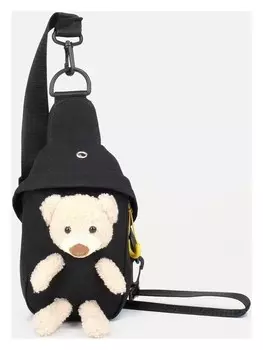 Сумка через плечо, детская с игрушкой, цвет чёрный, 12х7х20 см