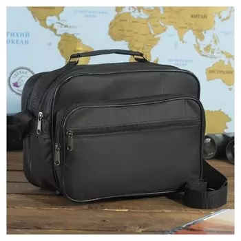 Сумка деловая, 2 наружных кармана, 2 отдела на молниях, длинный ремень, цвет чёрный