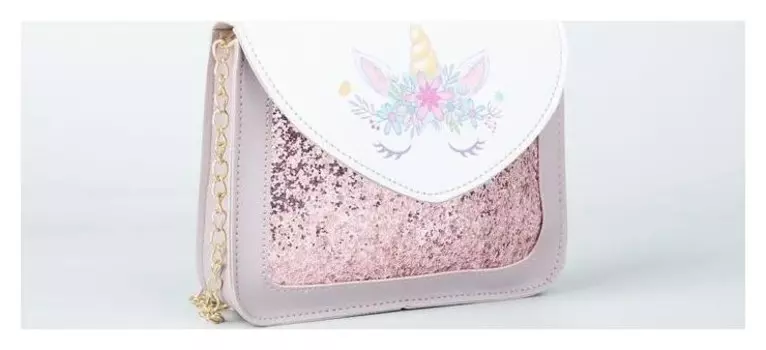 Сумка детская на ремешке «Единорожка», с цепочкой, с блестками, цвет розовый