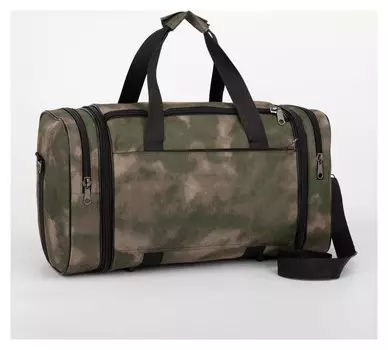 Сумка дорожная, отдел на молнии, 2 наружных кармана, с увеличением, длинный ремень, цвет хаки