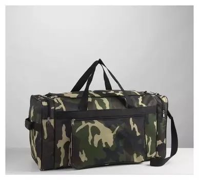 Сумка дорожная, отдел на молнии, 3 наружных кармана, длинный ремень, цвет камуфляж/коричневый