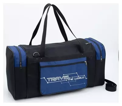 Сумка дорожная, отдел на молнии, 3 наружных кармана, длинный ремень, цвет синий