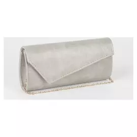 Сумка-клатч женская, отдел на клапане, длинная цепь, цвет серый