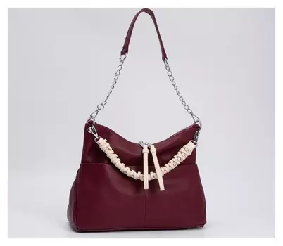 Сумка-мешок, отдел на молнии, 3 наружных кармана, длинный ремень, цвет бордовый