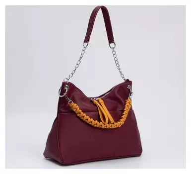 Сумка-мешок, отдел на молнии, 3 наружных кармана, длинный ремень, цвет бордовый/жёлтый