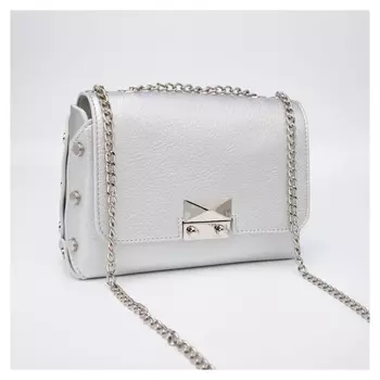 Сумка-мессенджер медведково, отдел на клапане, длинная цепь, цвет серебристый