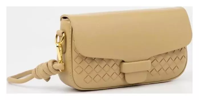 Сумка-мессенджер, отдел на клапане, длинный ремень, цвет бежевый