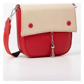 Сумка-мессенджер, отдел на клапане, наружный карман, длинный ремень, цвет красный/бежевый