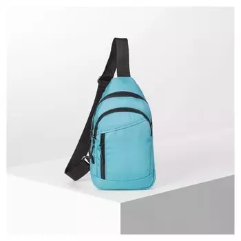 Сумка молодёжная, 2 отдела на молнии, наружный карман, цвет бирюзовый