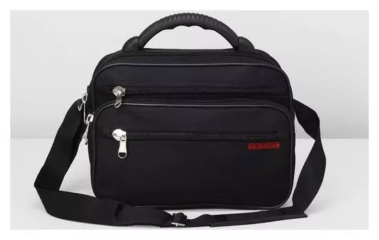 Сумка мужская, 2 отдела на молниях, регулируемый ремень, 3 наружных кармана, цвет чёрный