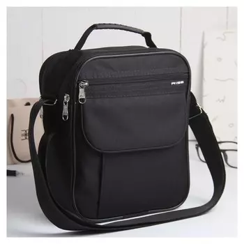 Сумка мужская на молнии, 2 отдела, наружный карман, длинный ремень, цвет чёрный