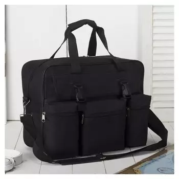 Сумка мужская на молнии, 5 наружных карманов, длинный ремень, цвет чёрный