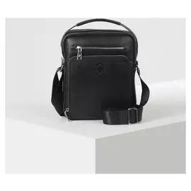 Сумка мужская, отдел на молнии, 2 наружных кармана, длинный ремень, цвет чёрный